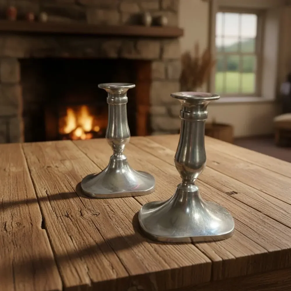 Vtg. Pair Stieff Pewter Candlestick Holders Model P 103 Weighted Colonial Taper
